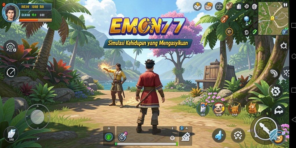 Tampilan gameplay menarik dari EMON77 dengan simulasi kehidupan.