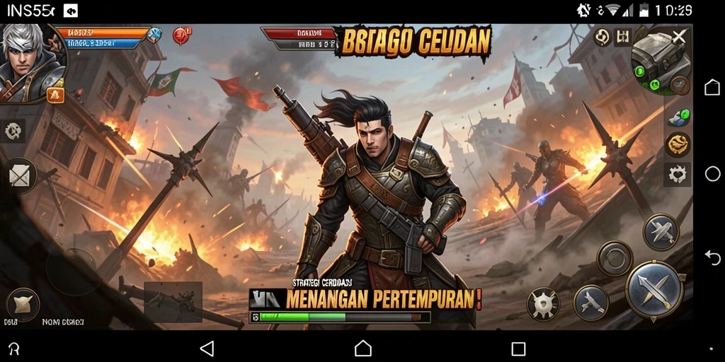 Screenshot utama INS55 menampilkan aksi pertempuran strategi yang intens.