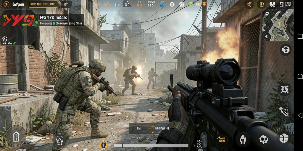 Tangkapan layar menunjukkan aksi intens dalam gameplay FPS Y89.